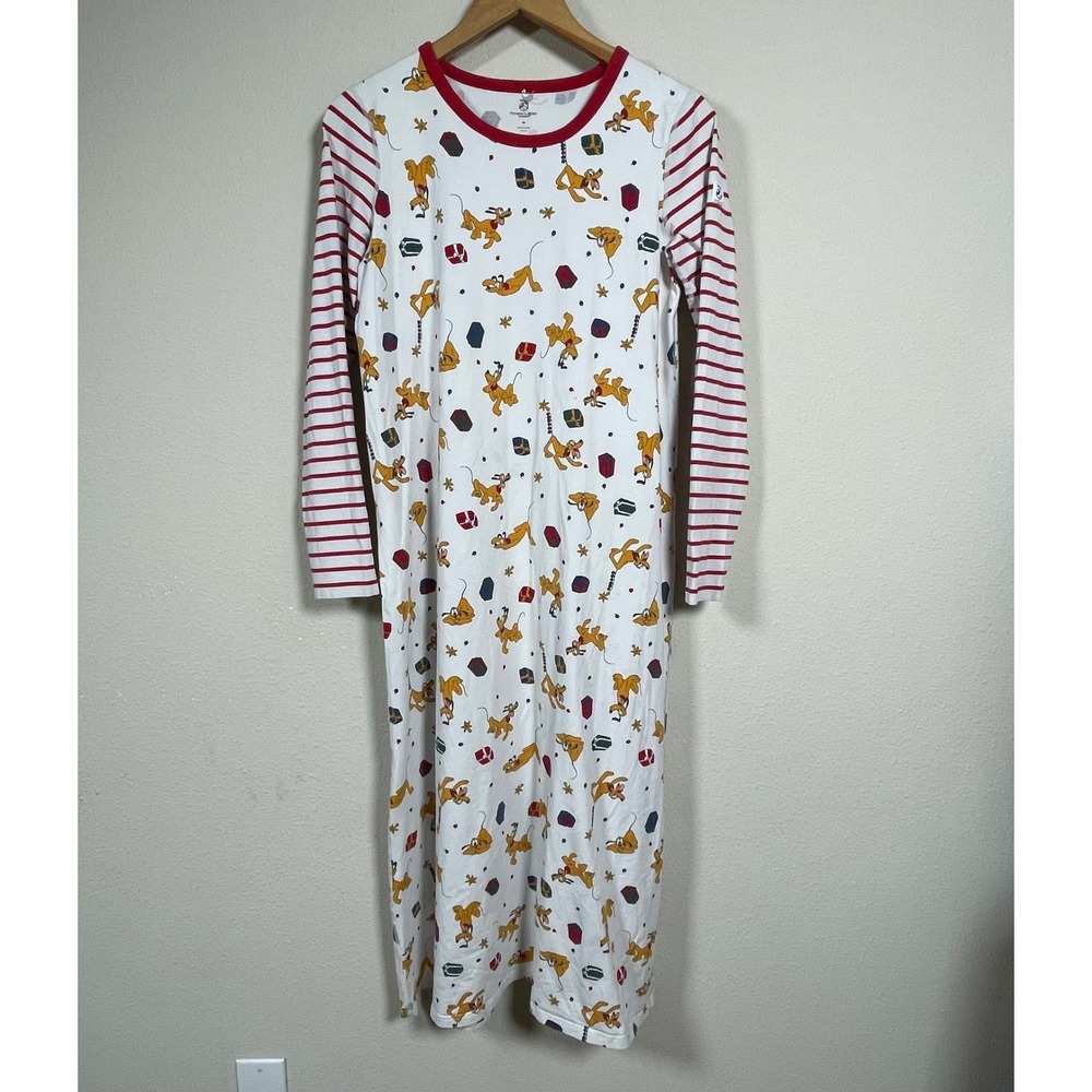 Polarn O. Pyret Disney Nightgown‎ Women M White Pluto Christmas Organic Cotton